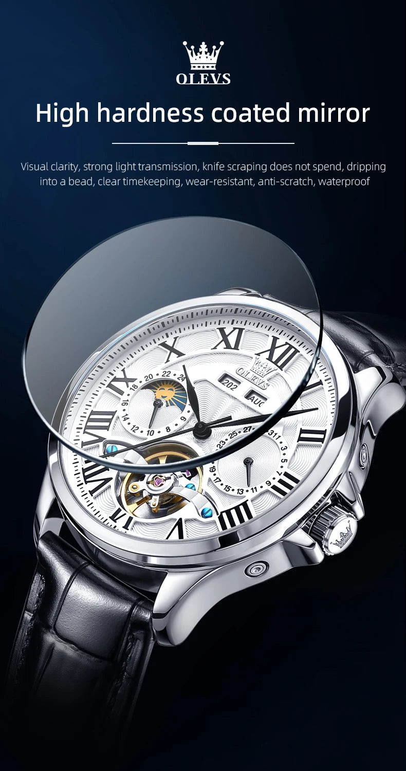 Moon Phase Mechanical Watch Automatic Self-Wind — Silver | KIMLUD