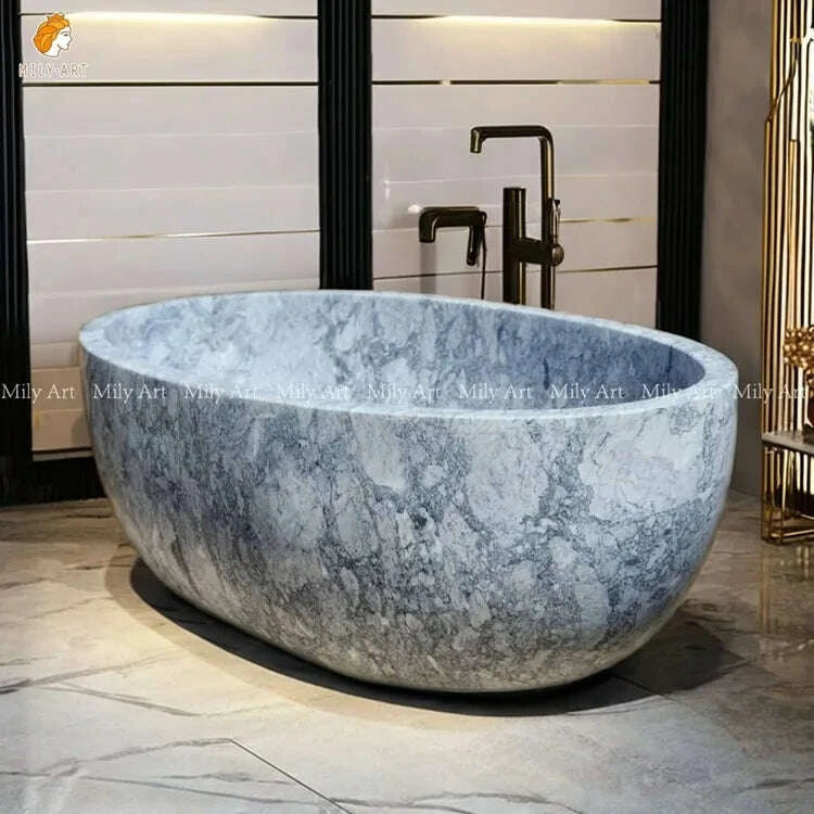 KIMLUD, Custom Grey Stone Round Marble Natural Graphic Design Modern Freestanding Bath Tub Bathtub for Sale, KIMLUD Womens Clothes