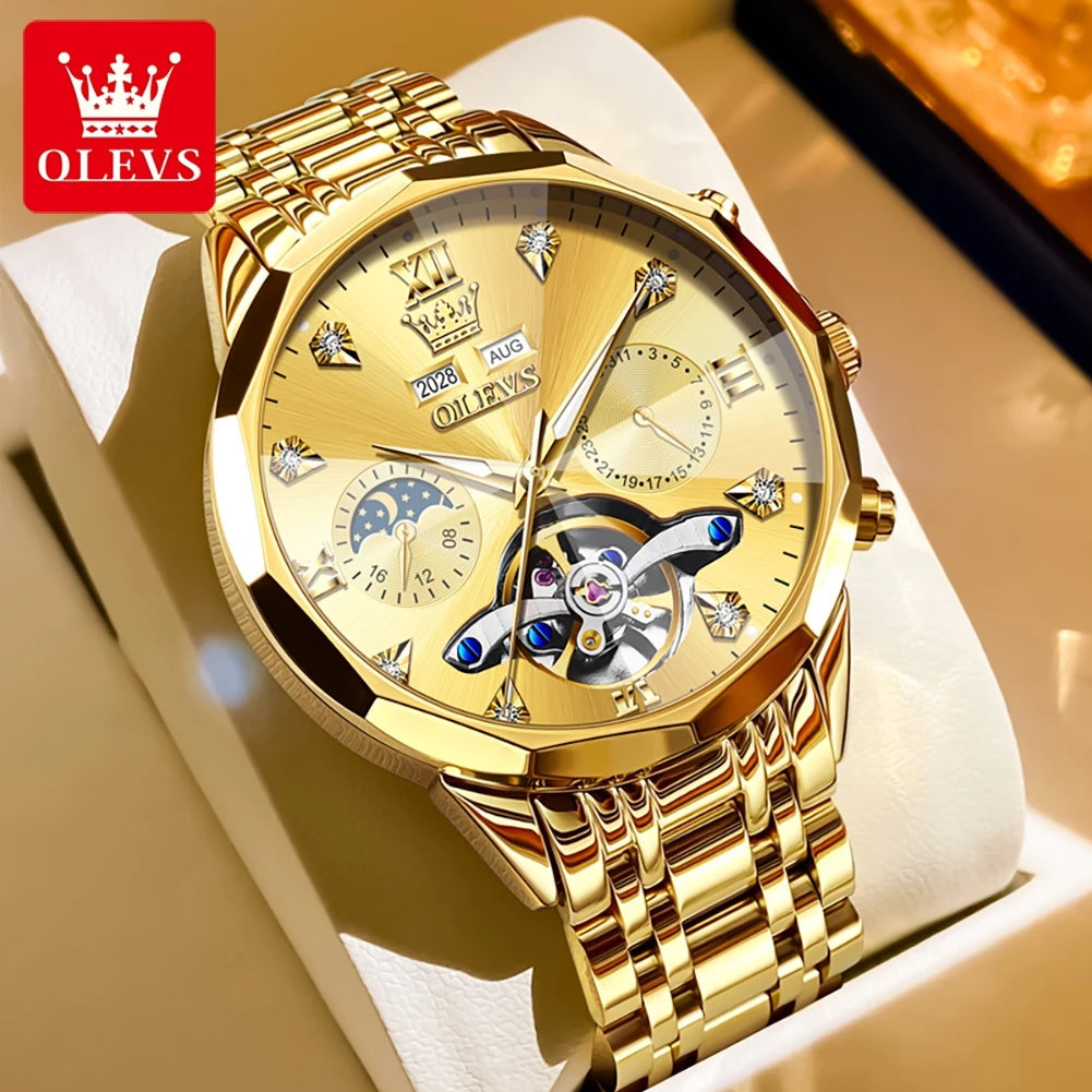OLEVS 6621 Men Watch Top Brand Moon Phase Watch for Men Dual Calendar Display Original Watches NEW