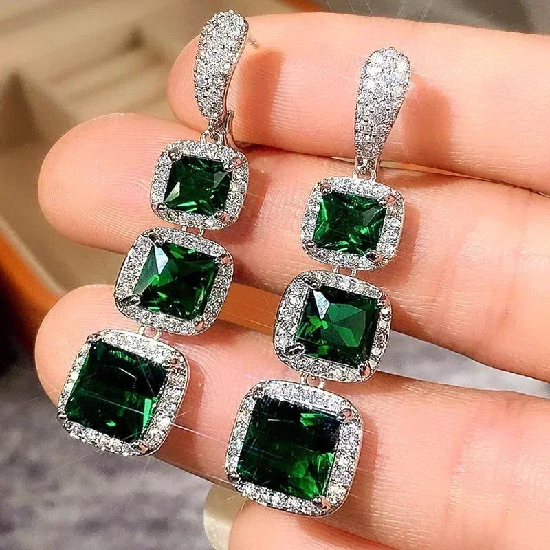 Cubic Zirconia Drop Earrings Water-Drop Inlaid — Emerald | KIMLUD