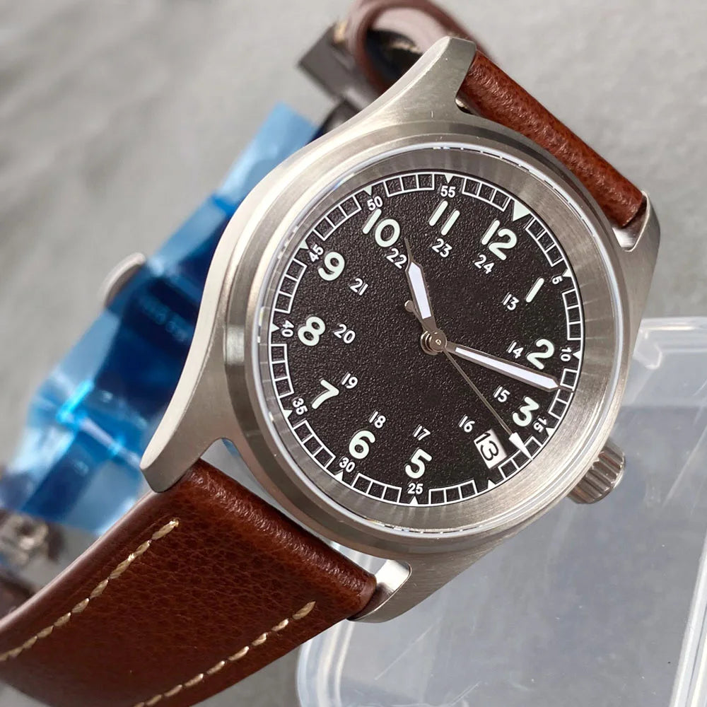 Tandorio 20ATM Waterproof Diver 36mm Field Watch Men NH35 Mechanical Movt Black White Dial Luminous Sapphire Glass 3.8 Auto Date