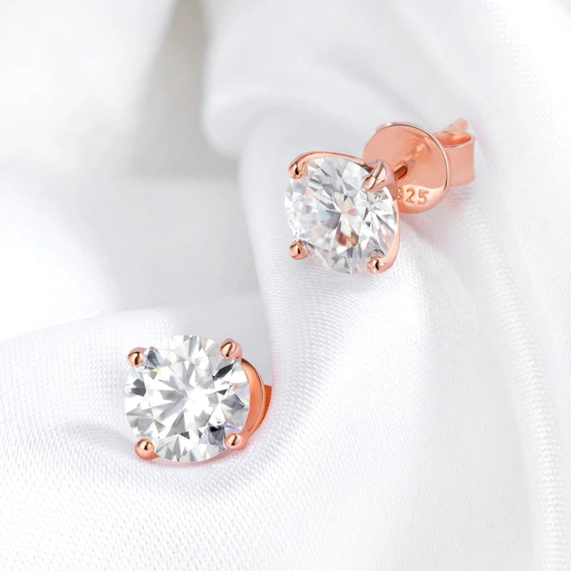 Moissanite Stud Earrings 0.2-3CT Round Cut, Classic Rose Gold S925 — Rose Gold | KIMLUD
