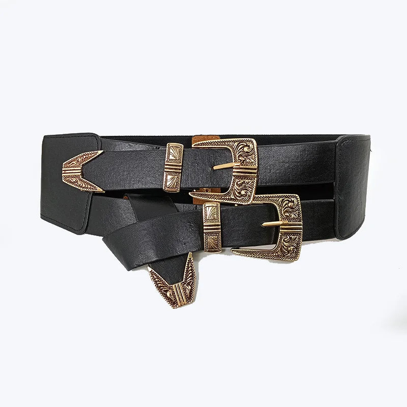 Corset Belt – Gothic Elastic – PU – Black | KIMLUD