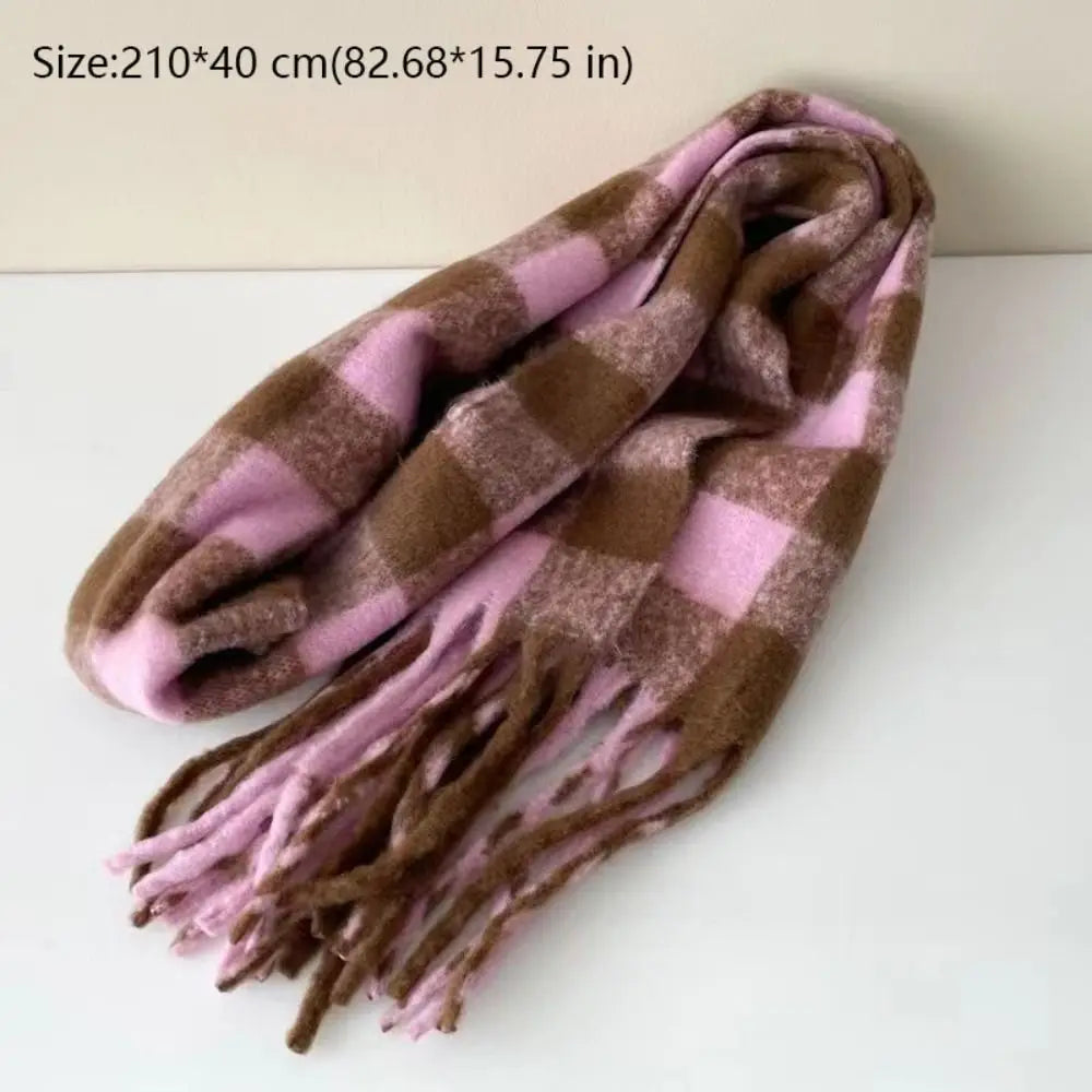Cashmere Mohair Stripe Pattern Scarf With Tassels — Beige | KIMLUD