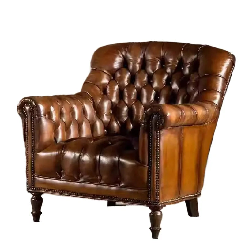 Genuine Leather Living Room Chair — Brown | KIMLUD