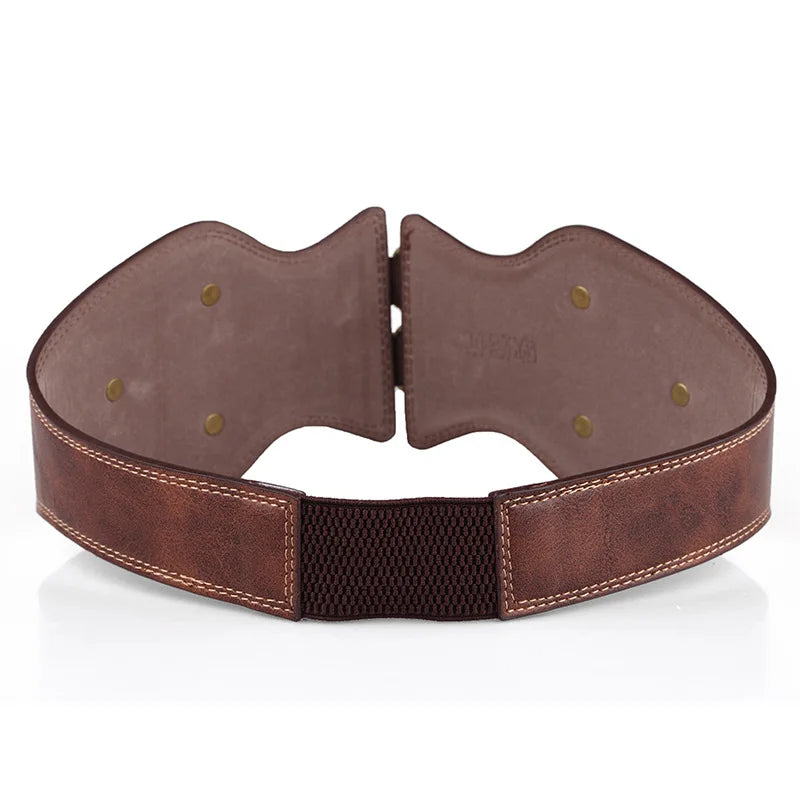 Wide Elastic Belts Leather Double Needle Buckle — Black | KIMLUD