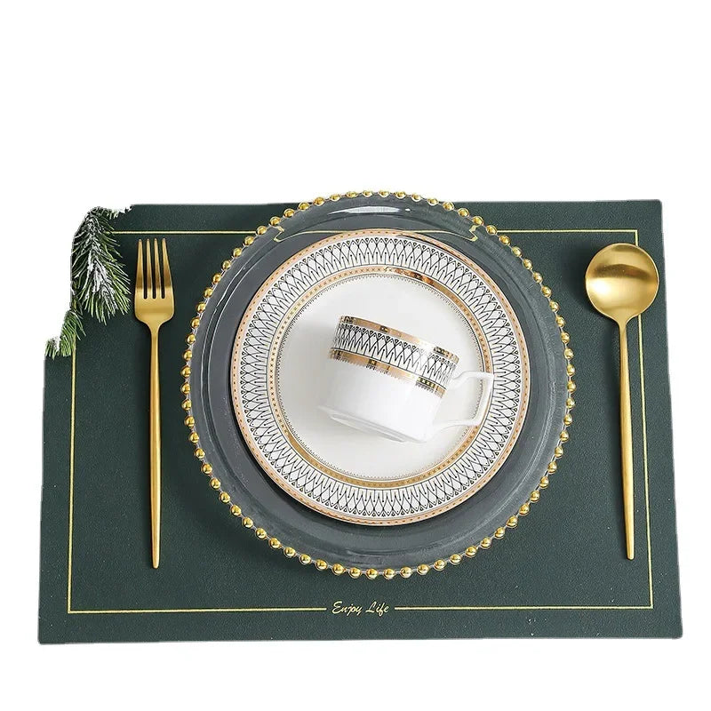 Ceramic Dinner Plates Golden Bead Trim — White | KIMLUD