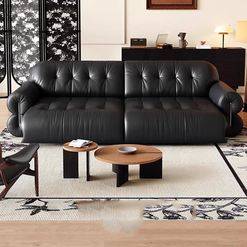 Leather Minimalist Modern Sectional Sofa With Smart Features — Black | KIMLUD