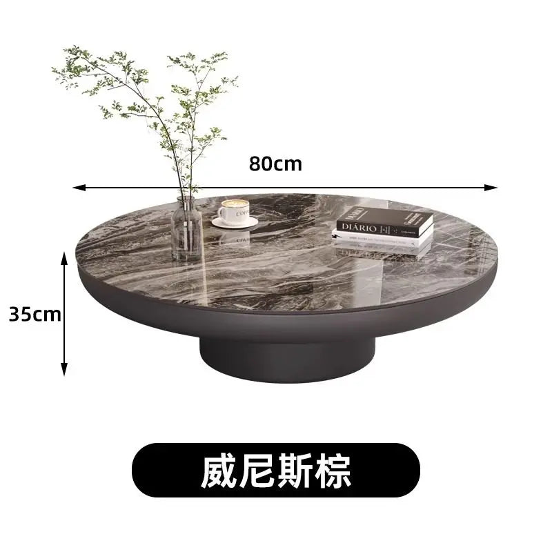 Italian Luxury Round Coffee Table Veined Marble Surface — Charcoal Gray | KIMLUD