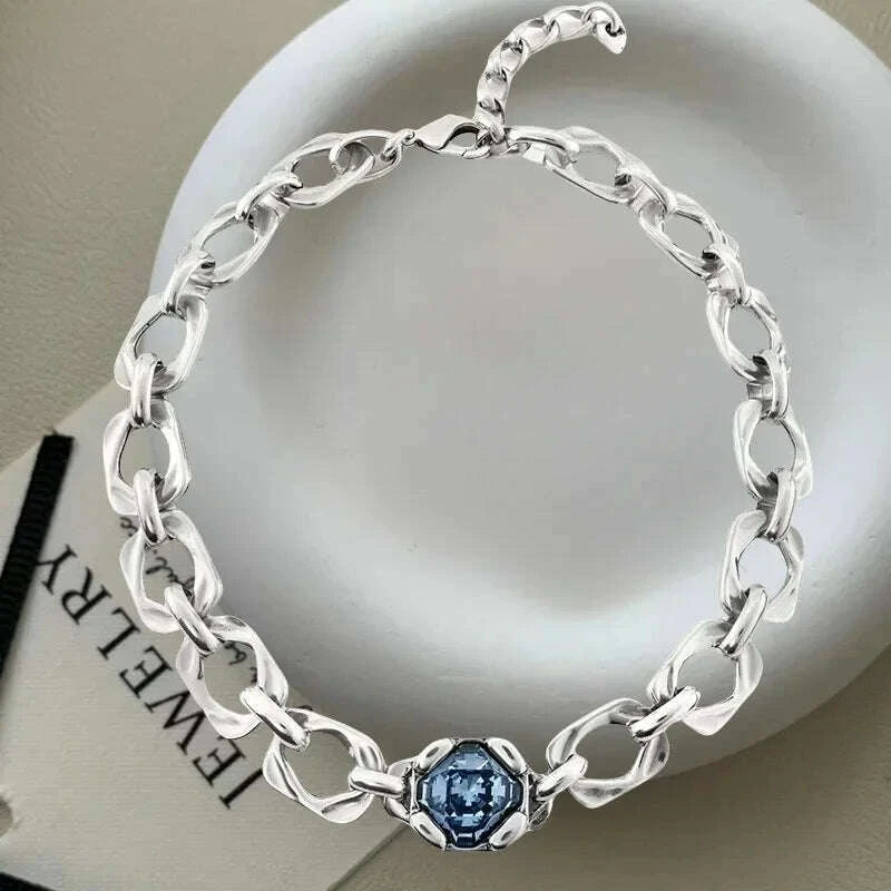 KIMLUD, 2025 Summer New Bestseller Shiny and Beautiful Blue Crystal Necklace, Women's Jewelry Gift, KIMLUD Womens Clothes