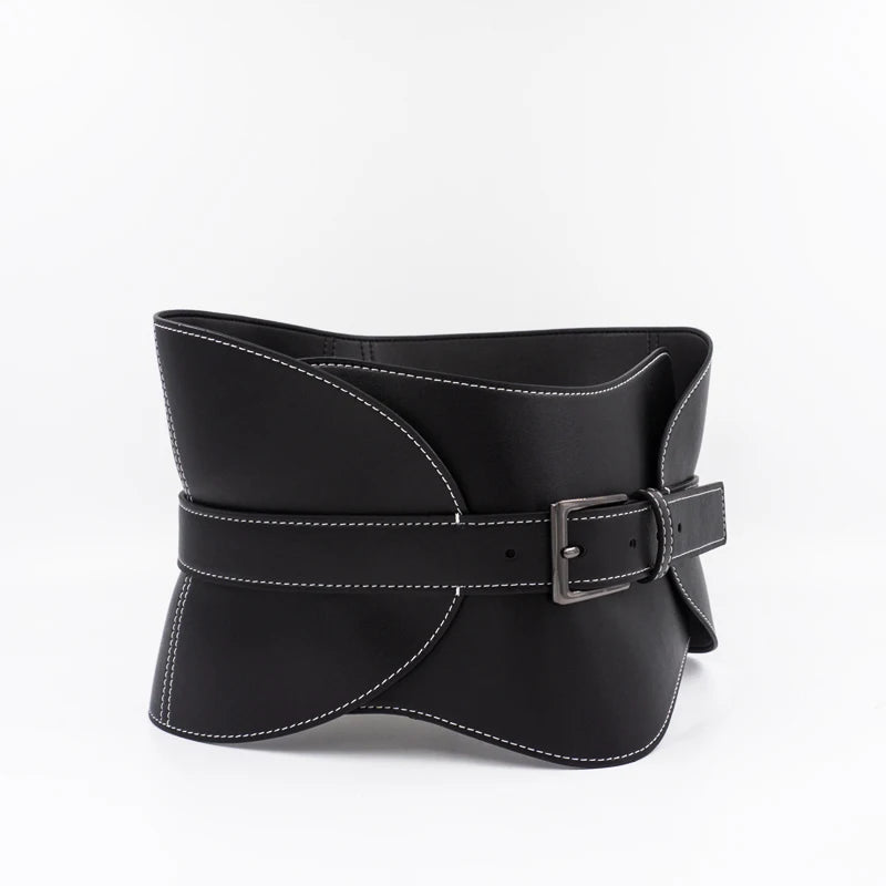 Belt – Top-Stitched Waist Belt – Split Leather – Black | KIMLUD