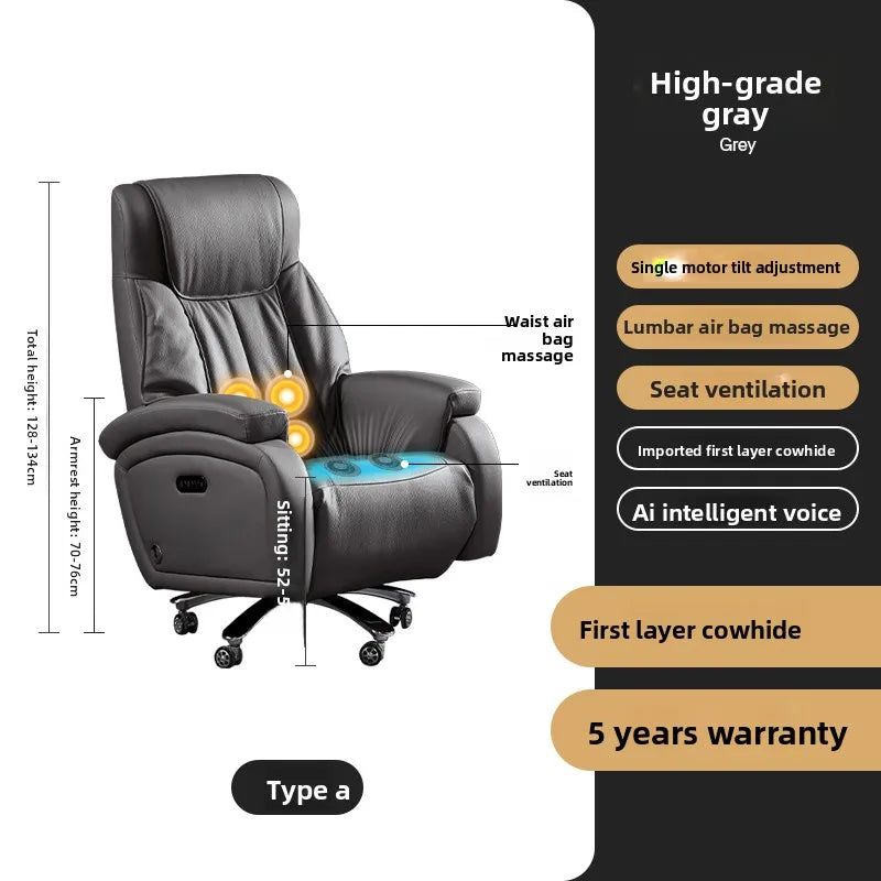 Genuine Leather Executive Office Chair Massage — Cream | KIMLUD