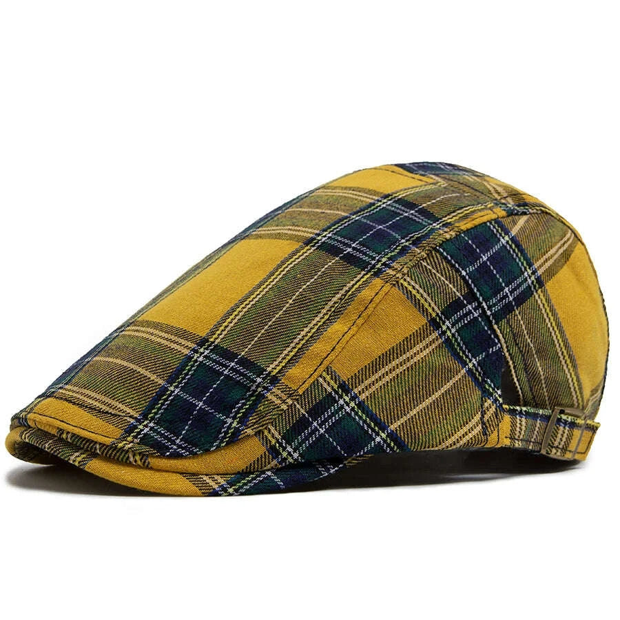 KIMLUD, Multi Color Plaid Flat Cap Vintage Women Casual Fashion Visor Beret Spring Autumn Newsboy Hat For Men Ladies Adjustable Unisex, KIMLUD Womens Clothes