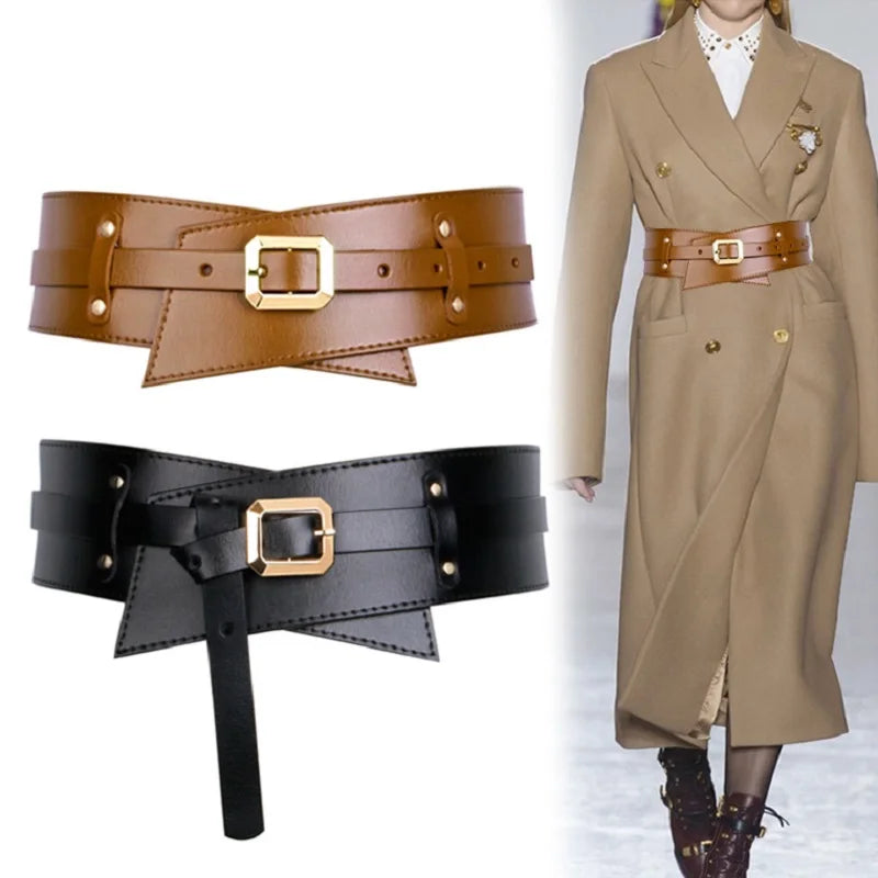 Medieval Leather Waist Belt Women Corset Wide Belts Girdle Belts Wide Cowhide Pin Buckle Waistbands For Dress Coat Decor