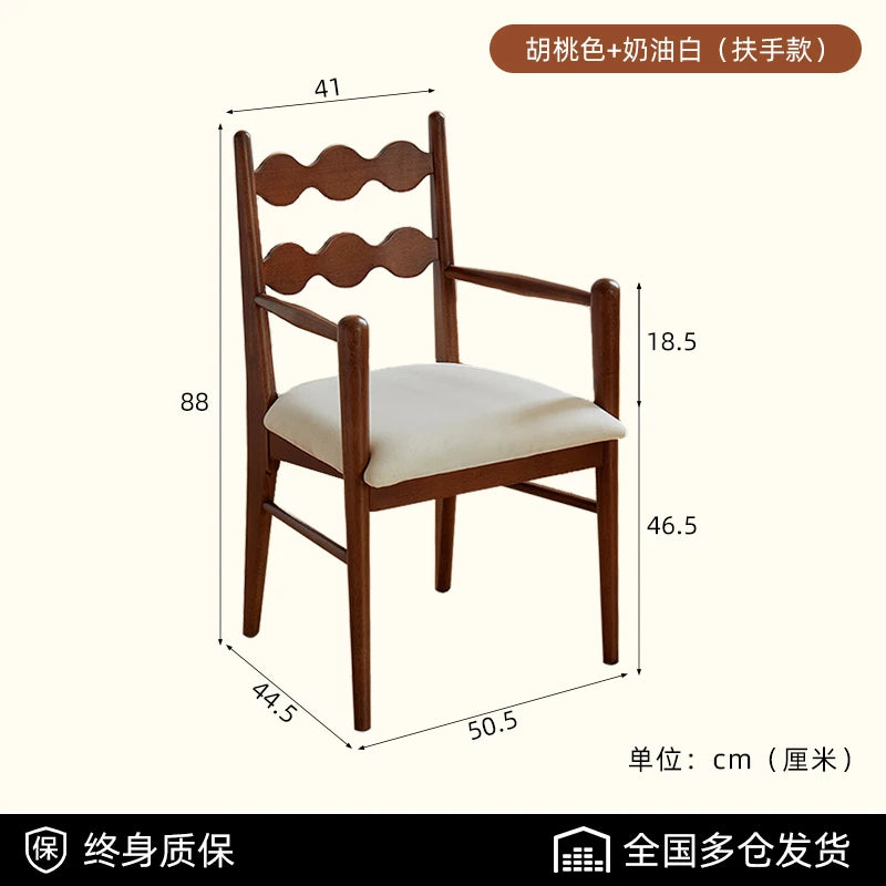 Solid Wood Dining Chair Household French Makeup Soft Bag Armrest Chair Light Luxury Balcony Backrest Silla Comedor Furniture