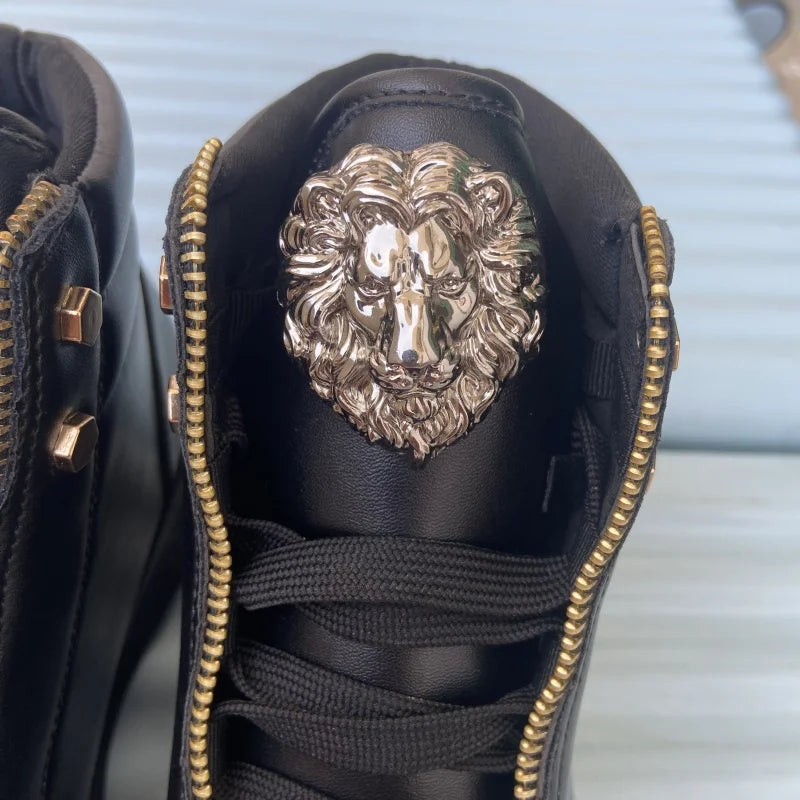 High-Top Zip-Decorated Sneaker With Breathable Mesh Lining — Black | KIMLUD