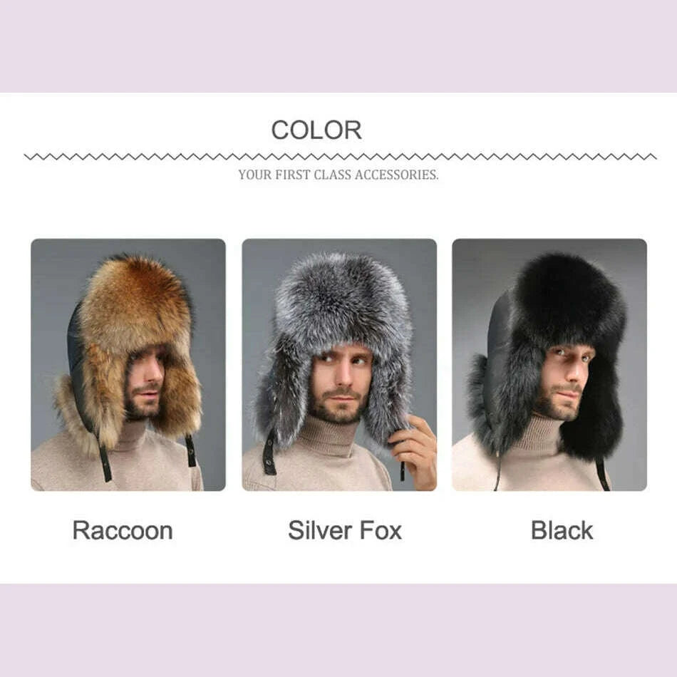 new-winter-mens-100-real-silver-fox-fur-bomber-hat-raccoon-fur-ushanka-cap-trapper-russian-man-ski-hats-caps-real-leather-hatkimlud-womens-fashion-34622496