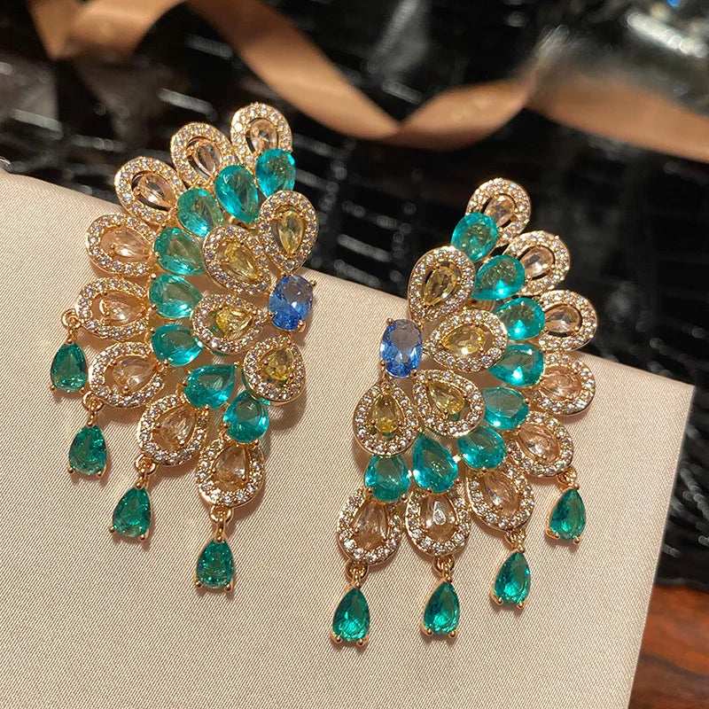 Copper Earrings Drop Zircon Crystals — Crystal | KIMLUD