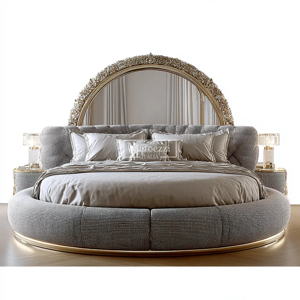Crystal Tufted Velvet Headboard Oversized Mirror Baroque Royal Gilded — Ivory | KIMLUD