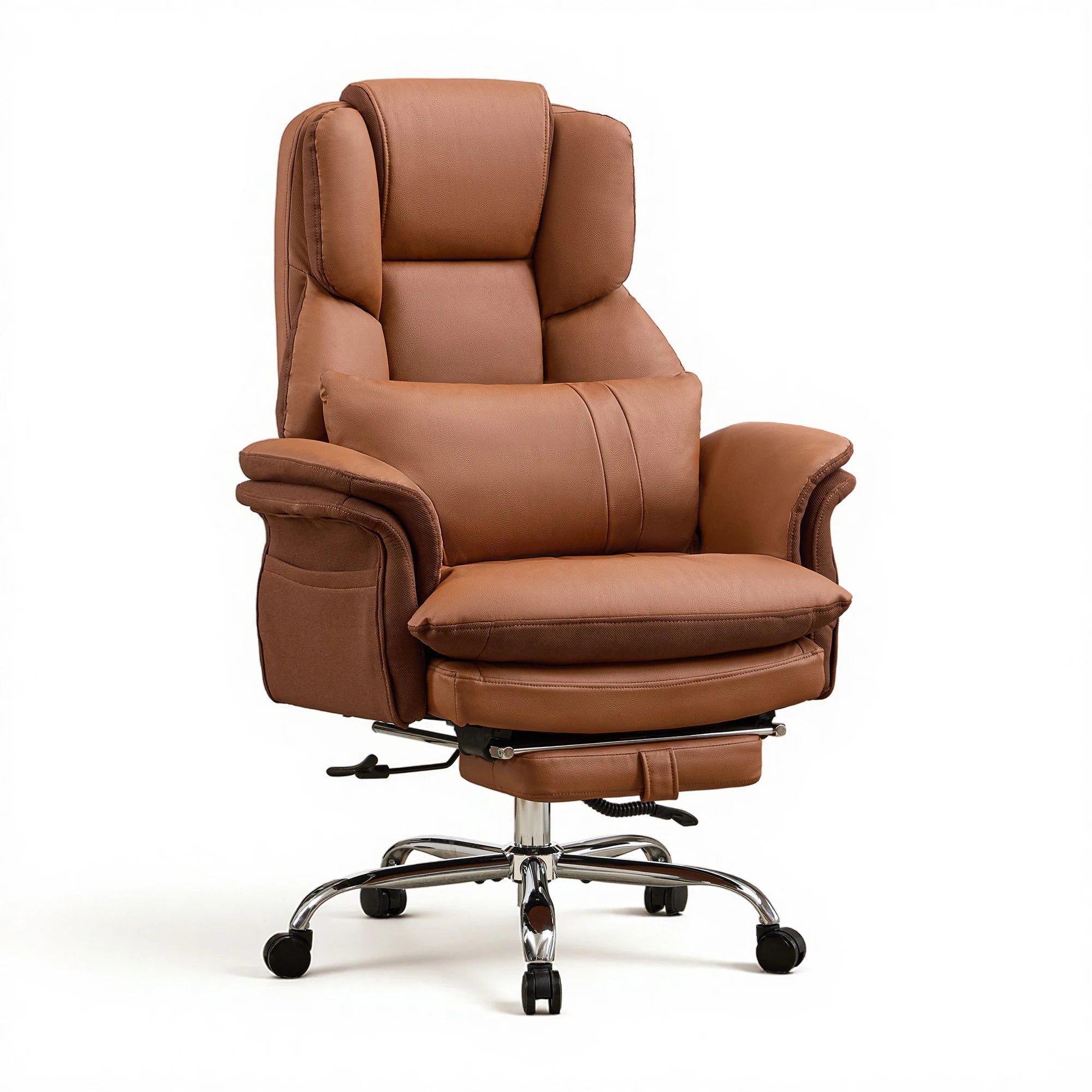 TCGBKAF Big and Tall Office Chair Executive Chair Brown PU Leather Criss Cross Chair with Adjustable Backrest and Flip Armrests, Ergonomic Computer Desk Chair with Footrest for Home &Office