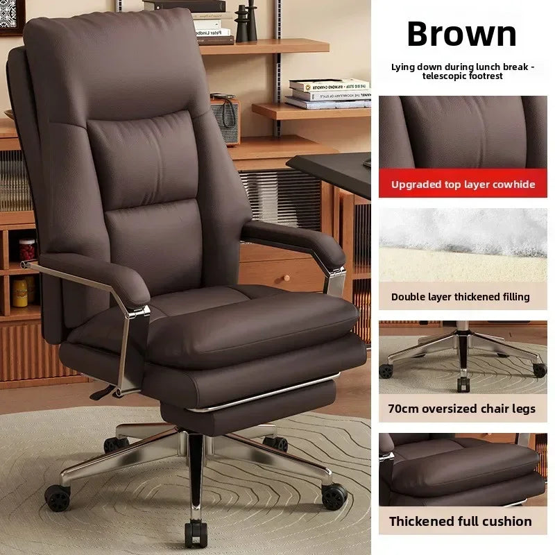 KIMLUD, Leather Boss Chair Office Chair Recumbent Back Study Chair Ergonomic Home Computer Chair, KIMLUD Womens Clothes
