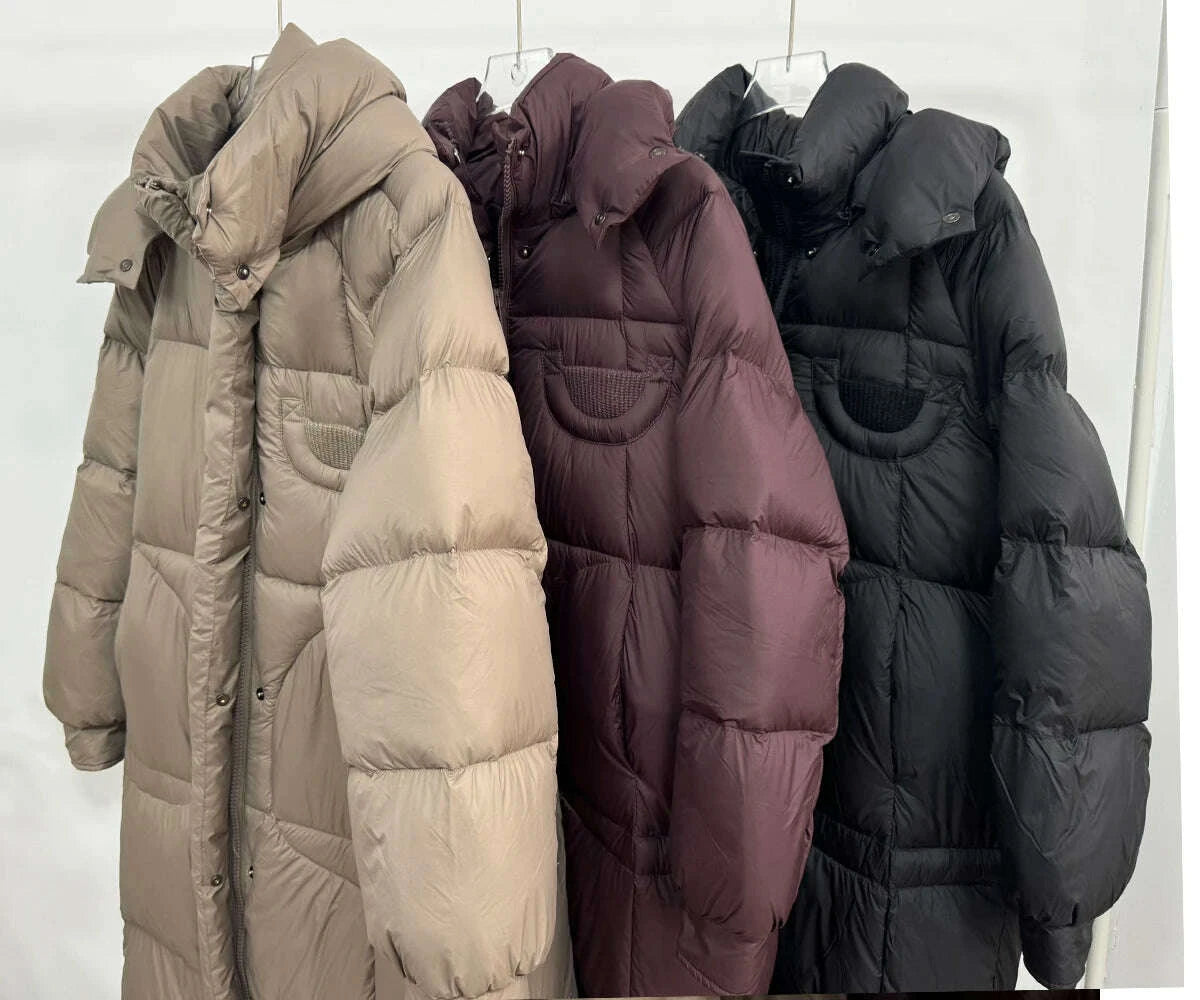 KIMLUD, Hirsionsan Winter Long Solid Hooded Puffer Clothing Women Loose Casual White Duck Down Jackets Retro Streetwear Simple Warm Coat, KIMLUD Womens Clothes