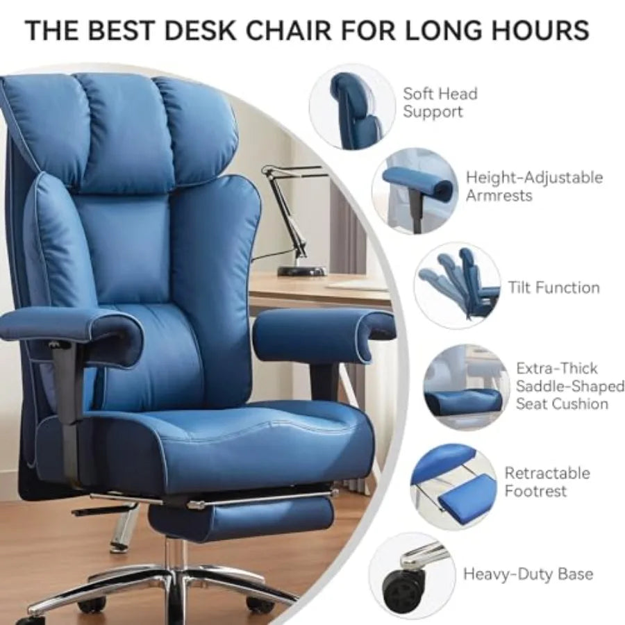Ergonomic Office Chair 450LBS with Foot Rest High Back PU Leather Big and Tall Executive Chair with Adjustable Padded Armrests