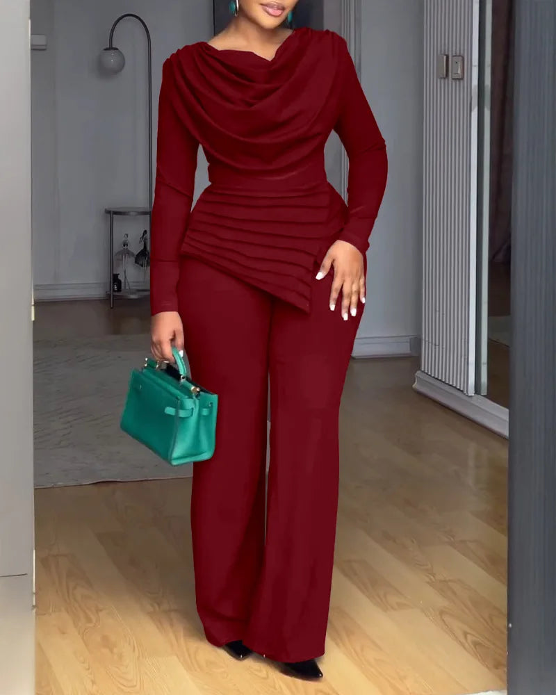 High Waist Flare Pants Jumpsuit — Zipper, Office Lady, Ankle-Length | KIMLUD