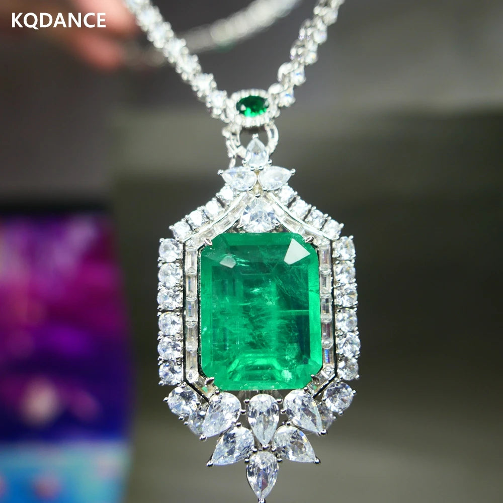 KQDANCE Large 20*26mm Green Stone Lab Emerald Pendant For All-matching CZ Diamonds Tennis Chain Necklaces Wedding Jewelry Woman