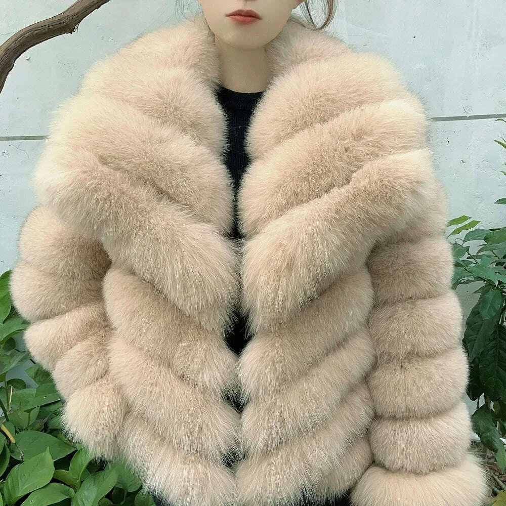 KIMLUD, QUEENTINA Winter New Women's Real Fox Fur Coat With Collar Overcoat Leather Female Natural Plus Size, KIMLUD Womens Clothes