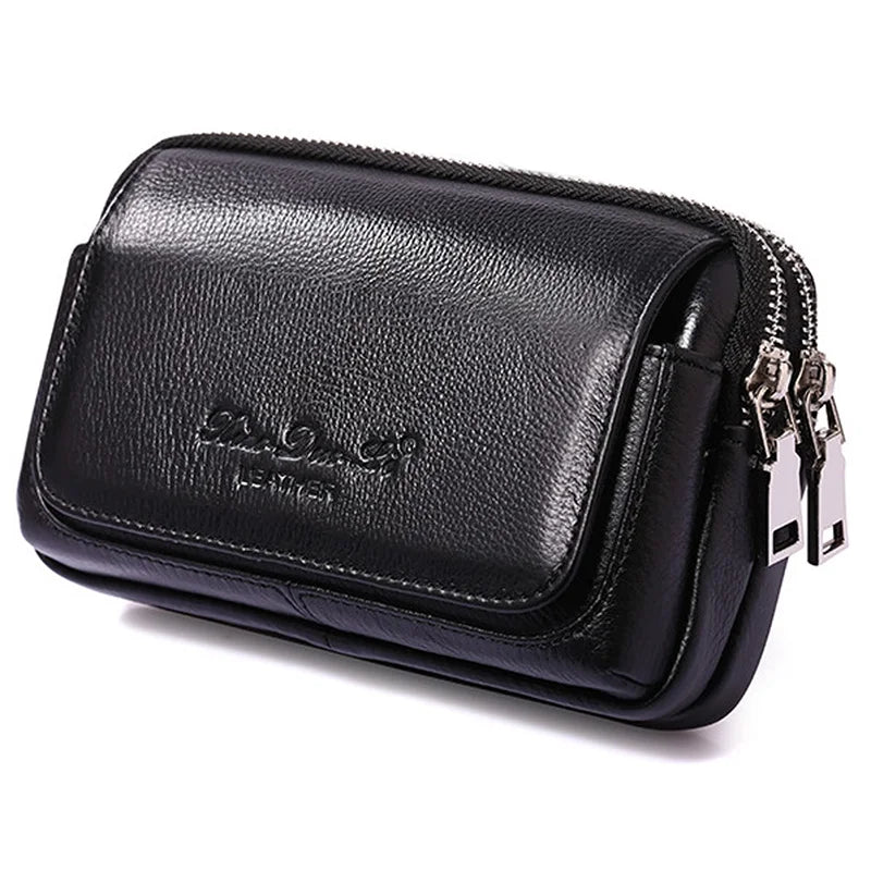 Genuine Leather Waist Pack Coin Pouch — Black | KIMLUD