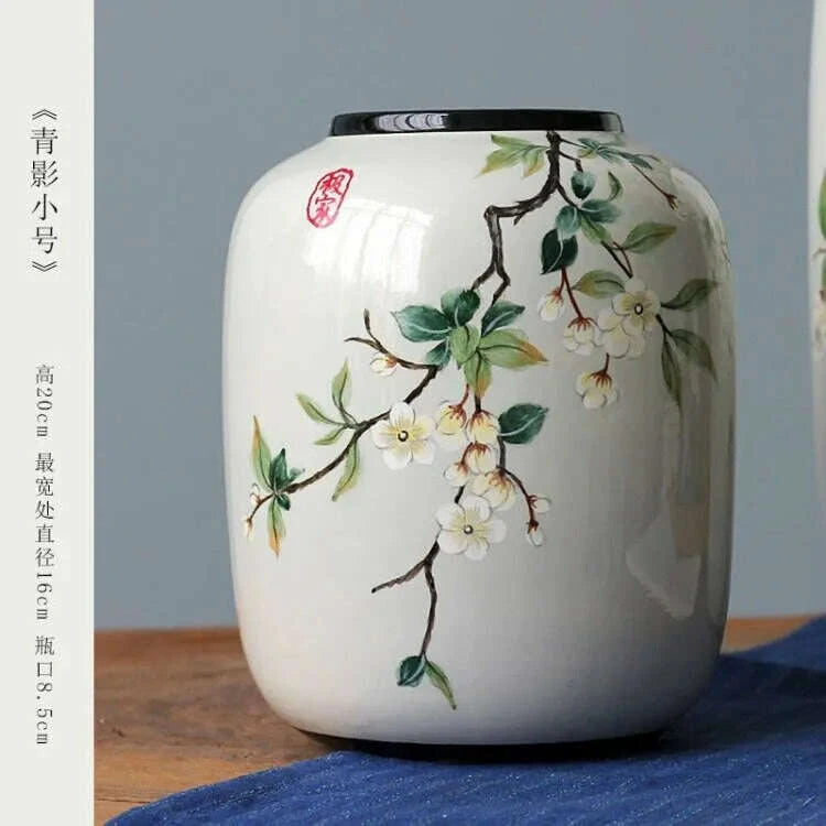 KIMLUD, Chinese ceramic vase ornament, living room entrance floral art, home hydroponics creative simple round housewarming gift flower, KIMLUD Womens Clothes