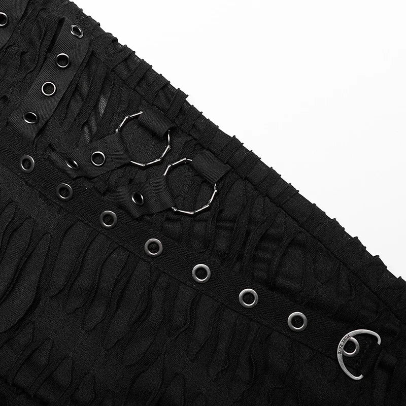 PUNK RAVE Women's Gothic Decayed Slim-fit Leggings Punk Meta Eyelets Webbing Personality Thin Black Pants Spring/summer
