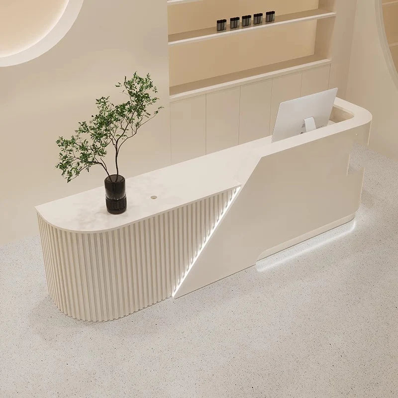 Industrial Modern Reception Desk Sculpted For Beauty Salons — White | KIMLUD