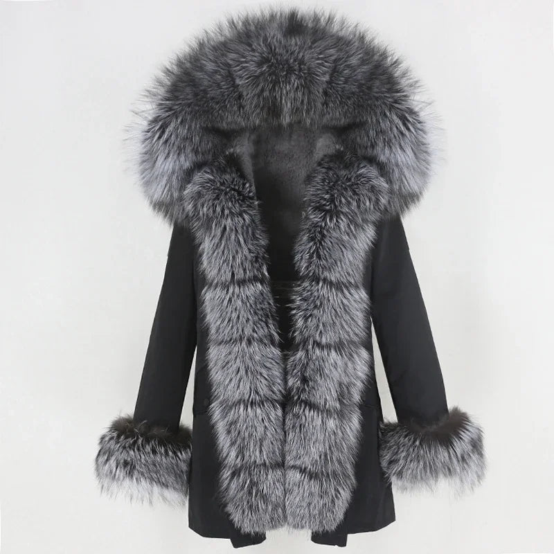 OFTBUY 2024 Fashion Winter Jacket Women Real Fur Coat Natural Real Fox Fur Collar Loose Long Parkas Big Fur Outerwear Detachable