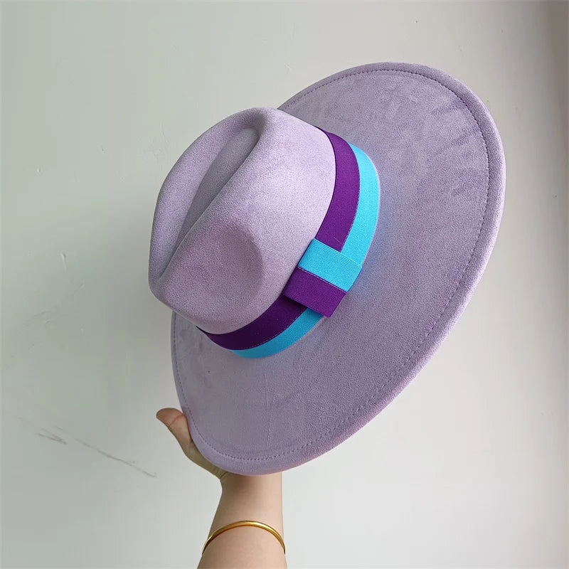 Suede Colorblock Wide-Brim Unisex Hat — Brown | KIMLUD