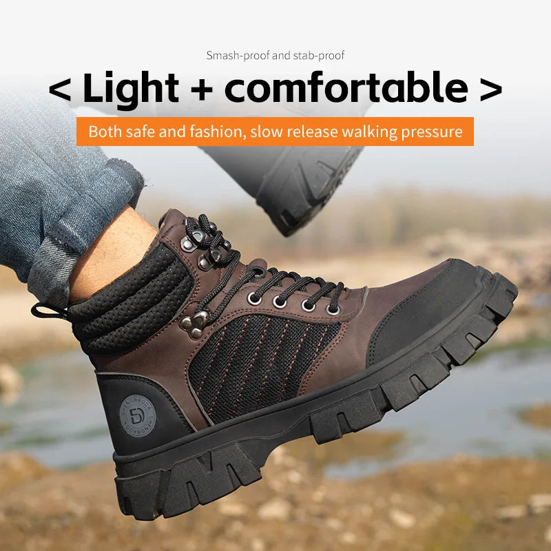 Steel Toe Shoes for Men Indestructible Work Boots Lightweight Safety Shoes Walking Anti-smash Anti-puncture Protective Sneakers