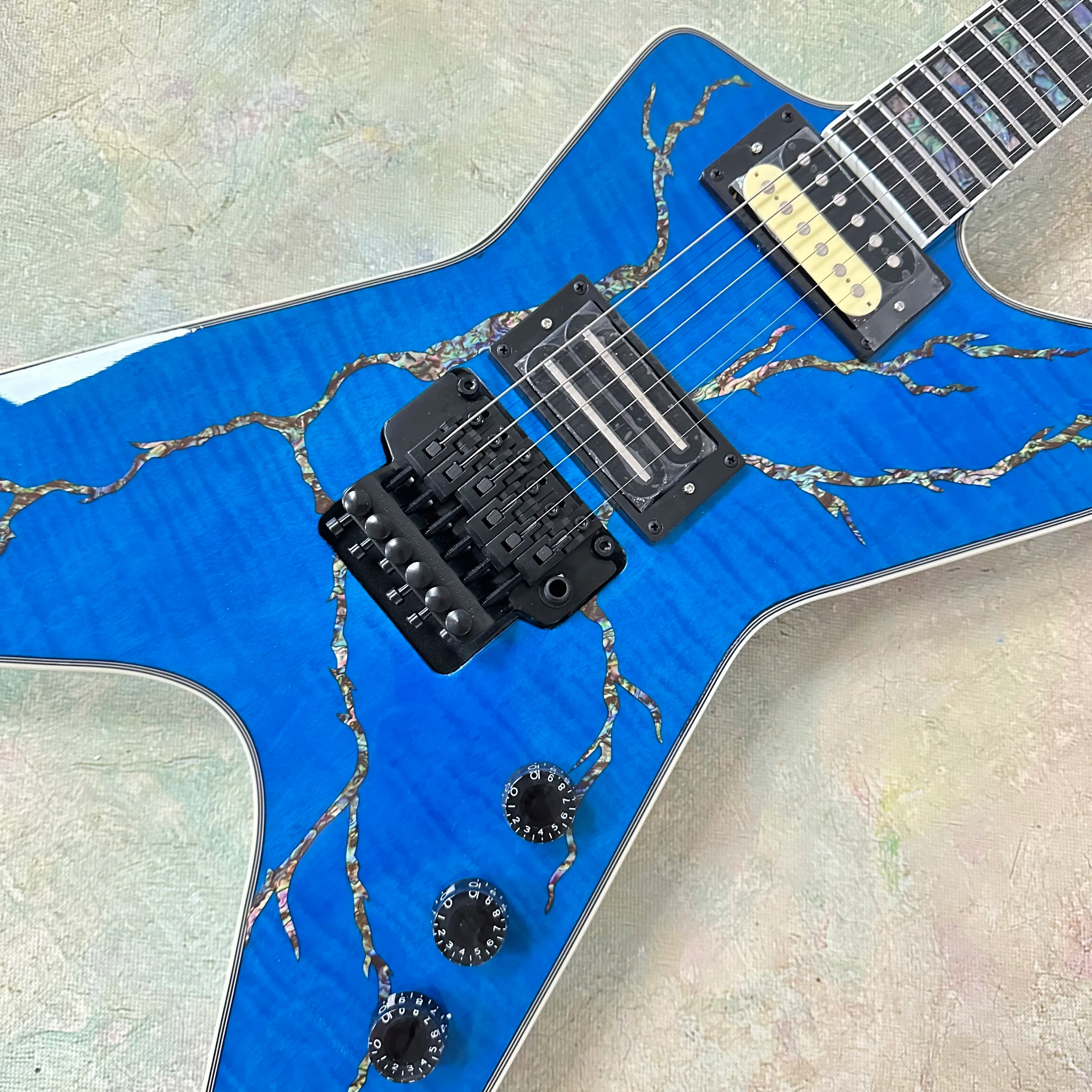 Solid Mahogany Electric Guitar With Hand-Painted Tree Motif Finish And Dual Humbuckers — Cobalt Blue | KIMLUD