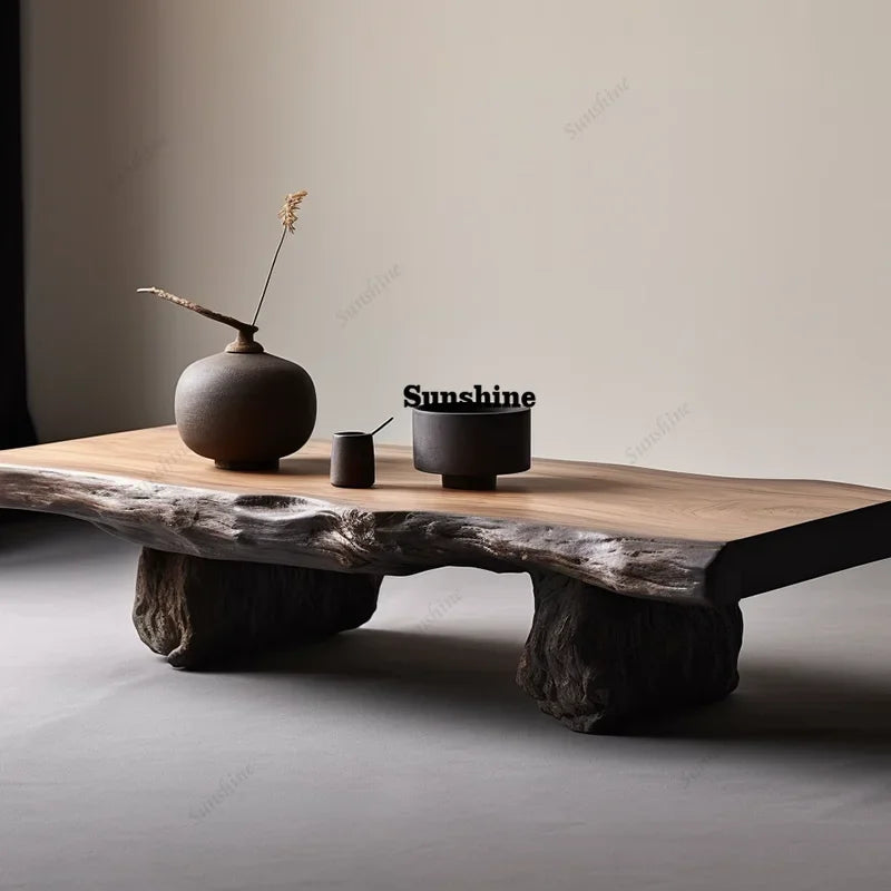 Wood Coffee Table Minimalist Modern Statement Piece For Living Rooms — Natural Wood Tone | KIMLUD