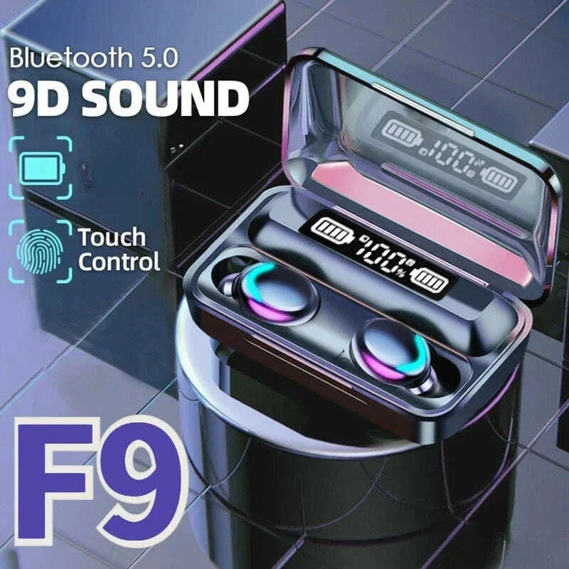 KIMLUD, F9 Bluetooth Headphones 9D Stereo High Bass Sport Earphones Touch Control TWS Wireless Earbuds Waterproof Handsfree Headset, KIMLUD Womens Clothes