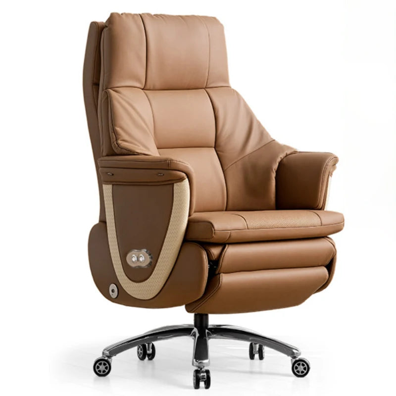Leather Recliner Office Chair Massage — Brown | KIMLUD