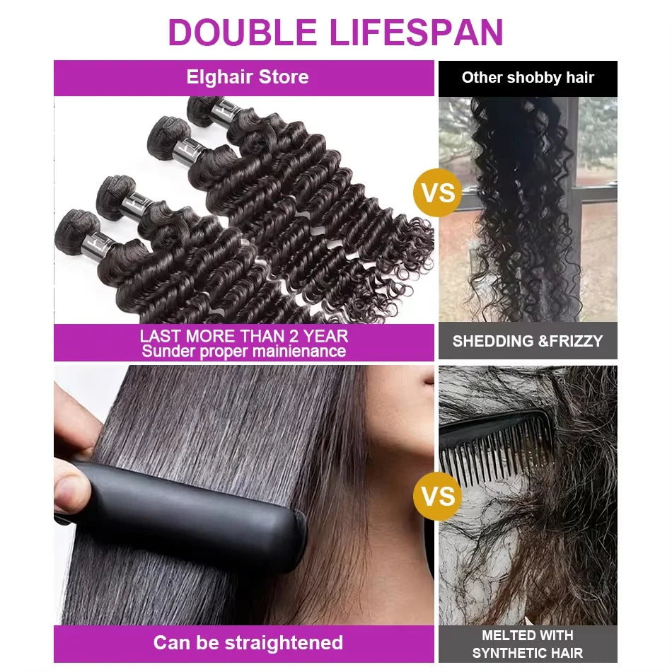 Deep Wave Hair Bundles 30-Inch Brazilian Weave — Natural Black | KIMLUD