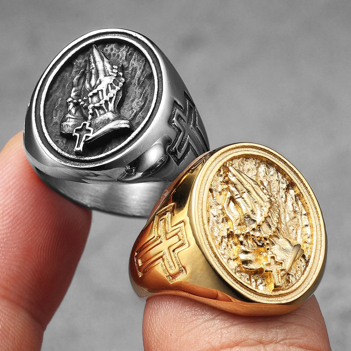 Pray Hand Cross Stainless Steel Men Rings Punk New In For Male Women Fashion Jewelry Creativity Gift Wholesale Dropshiping