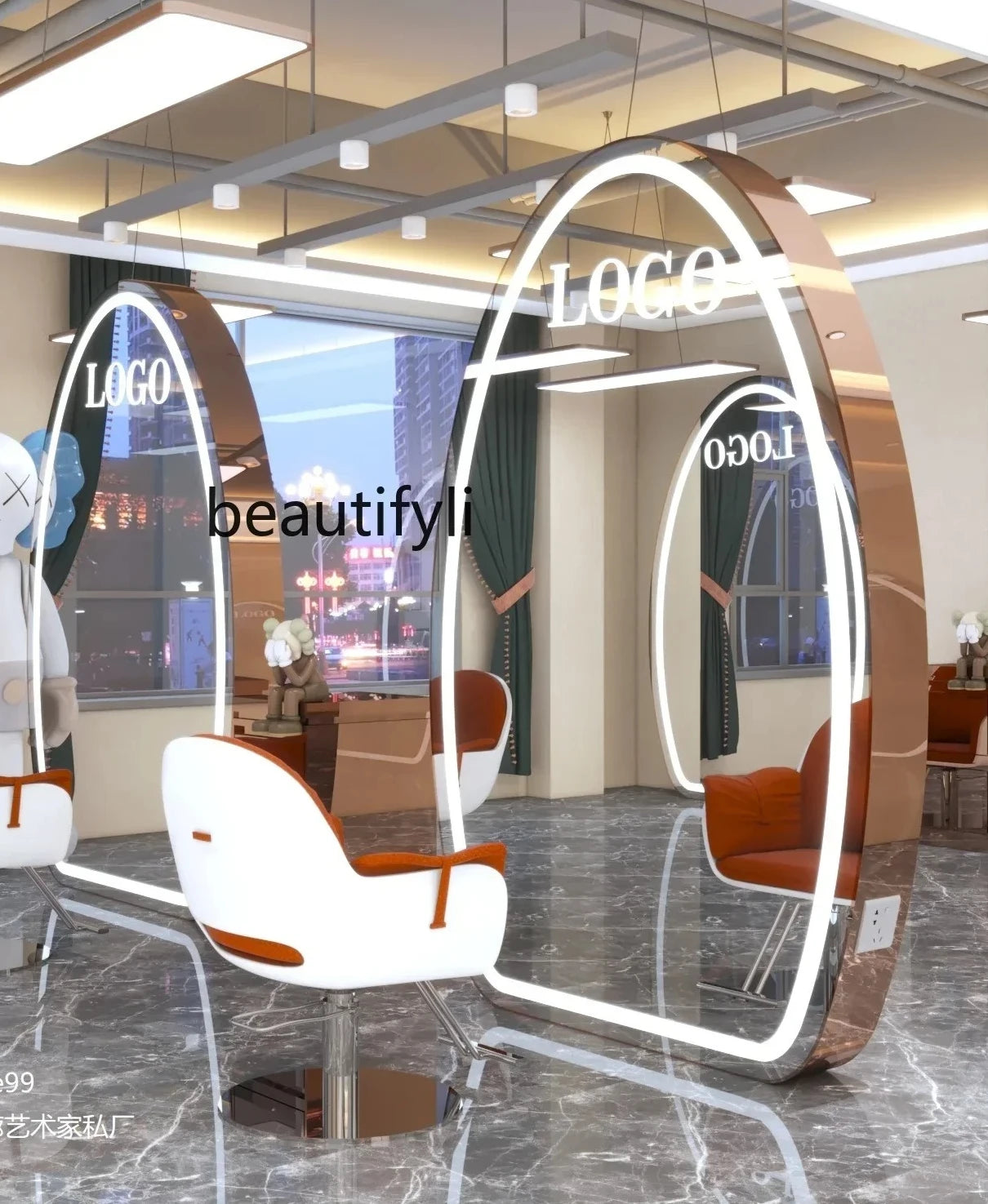 AY7Hairdresser mirror, special hairdresser mirror table double-sided floor mirror with lamp, light luxury high-end