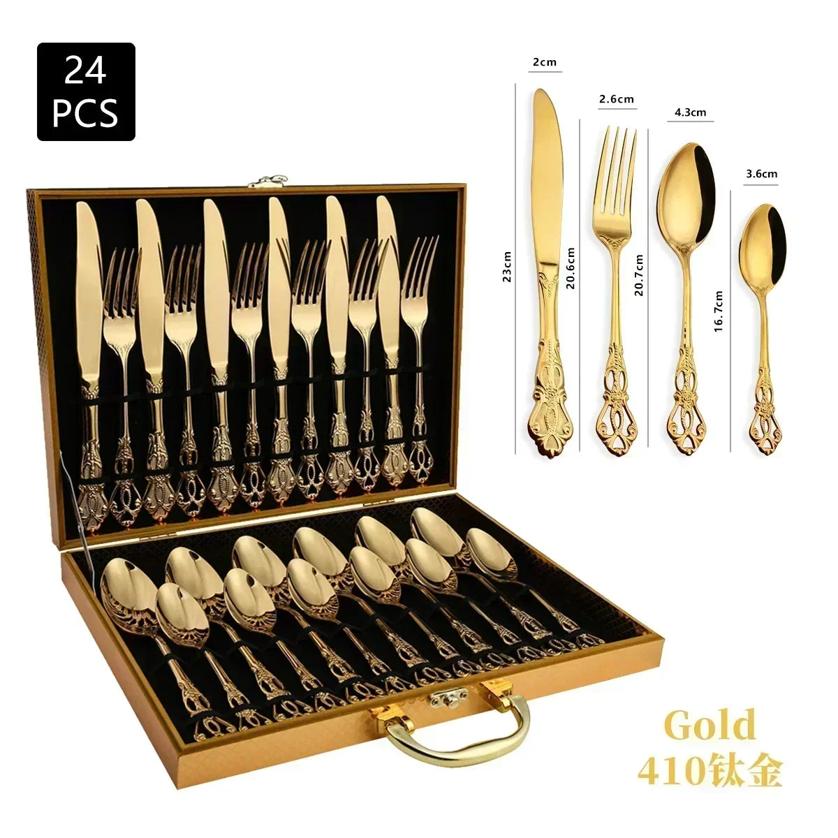 Gold-Plated Stainless Steel Cutlery Set Royal European Spoon Fork Collection — Golden | KIMLUD
