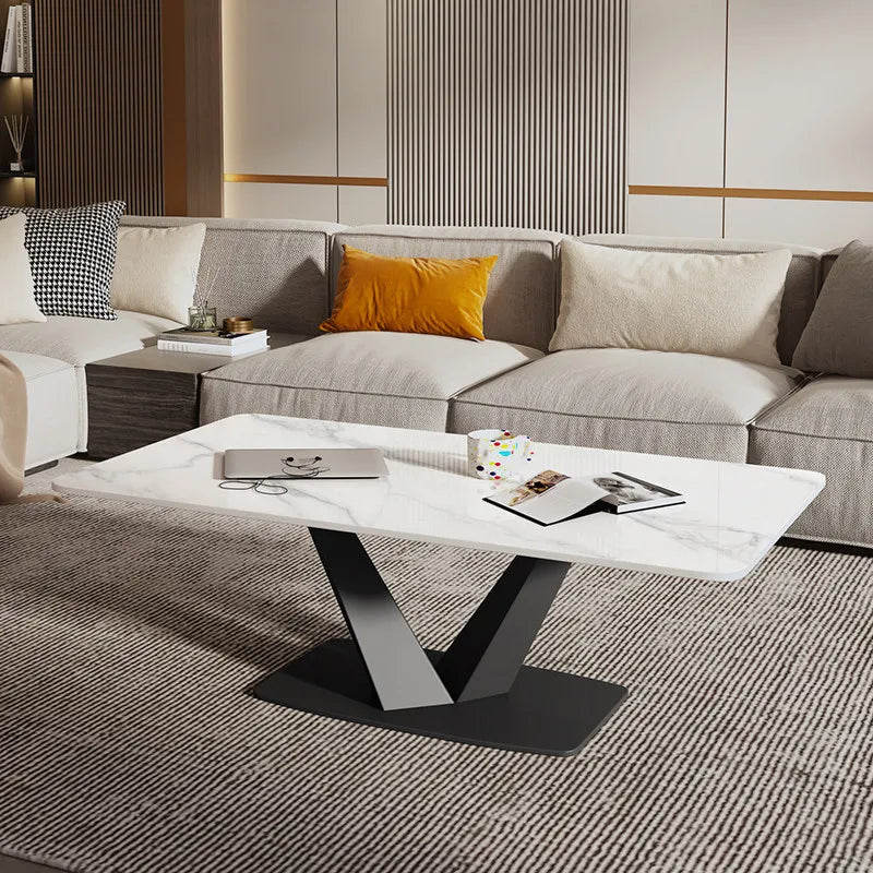 Marble Rock Slab Coffee Table Minimalist Modern Rectangle With Clean Lines — White | KIMLUD