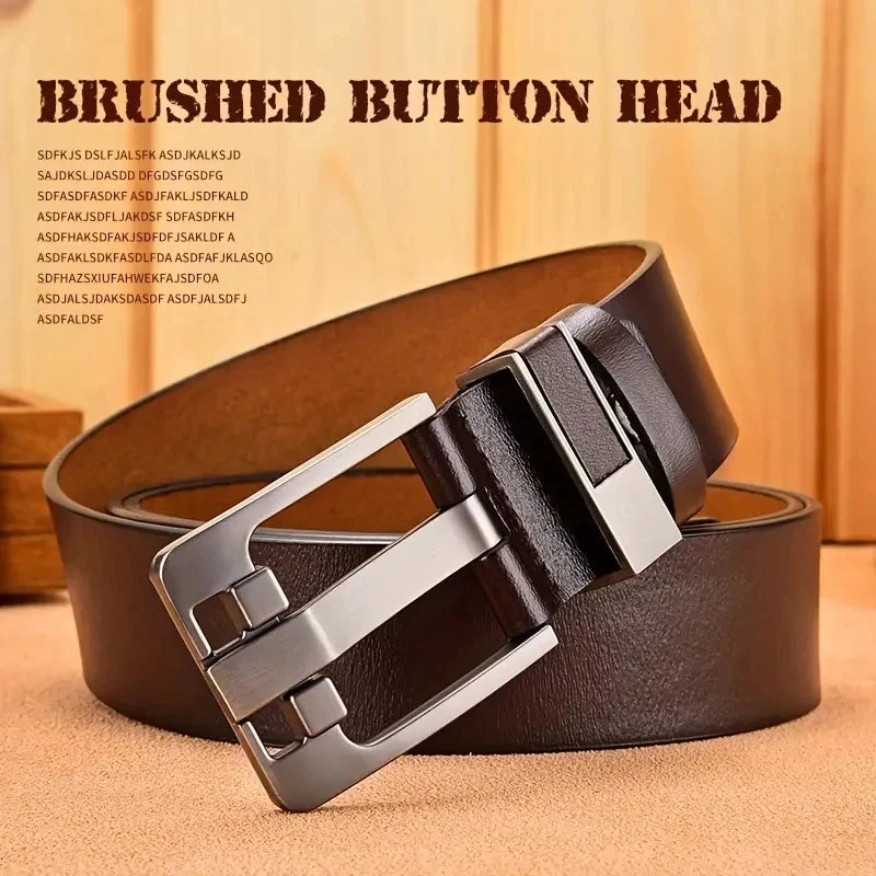 Matte PU Leather Belt Refined Grain Buckle Metal Hardware 3.8cm Width — Black | KIMLUD