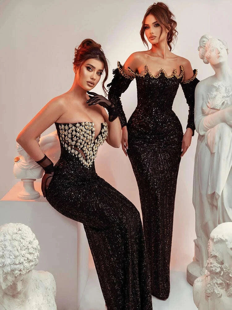 kimlud-vc-black-strapless-diamonds-pearl-mermaid-long-dress-deep-v-plunge-bodycon-elegant-party-evening-gowns-vestidos-with-gloves-kimlud-womens-clothes-35044596