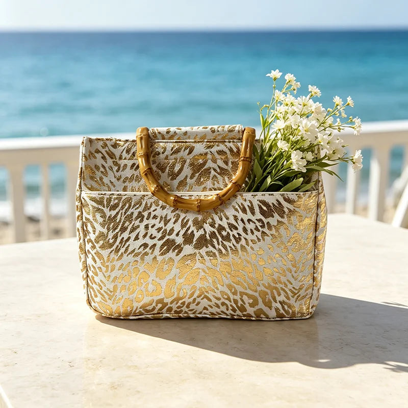 Tote Bag – Leopard Print – Polyester – Golden Leopard | KIMLUD