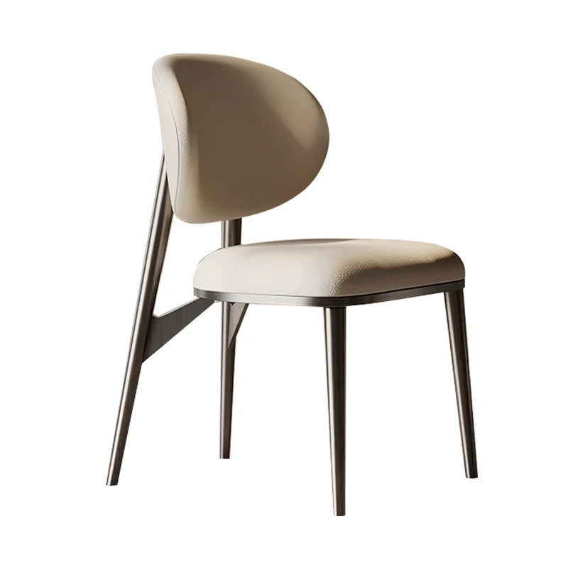 Nordic Leather Reading Chair With Brushed Stainless-Steel Legs — Beige | KIMLUD